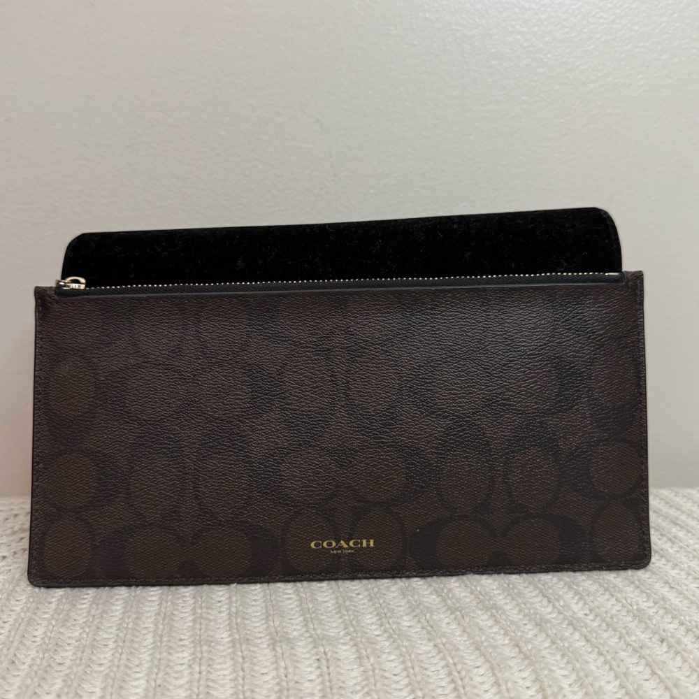Coach Brown Signature Monogram Zip Clutch/Pouch with Gold Logo 9X5